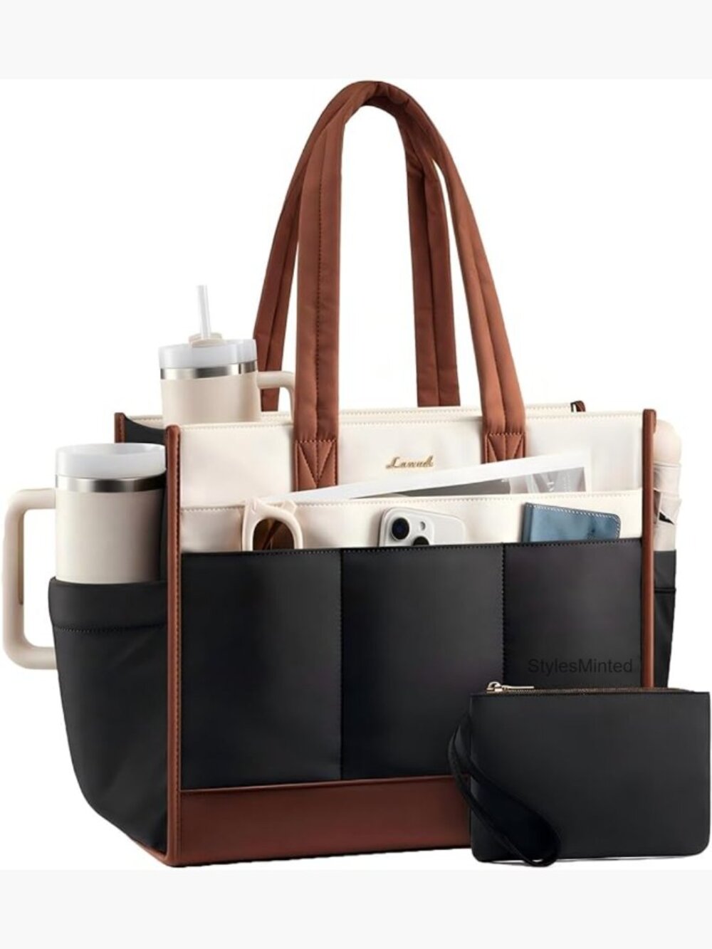 Lightweight Puffer Tote Bag, 15.6" Laptop, 25L Quilted Work Travel Handbag